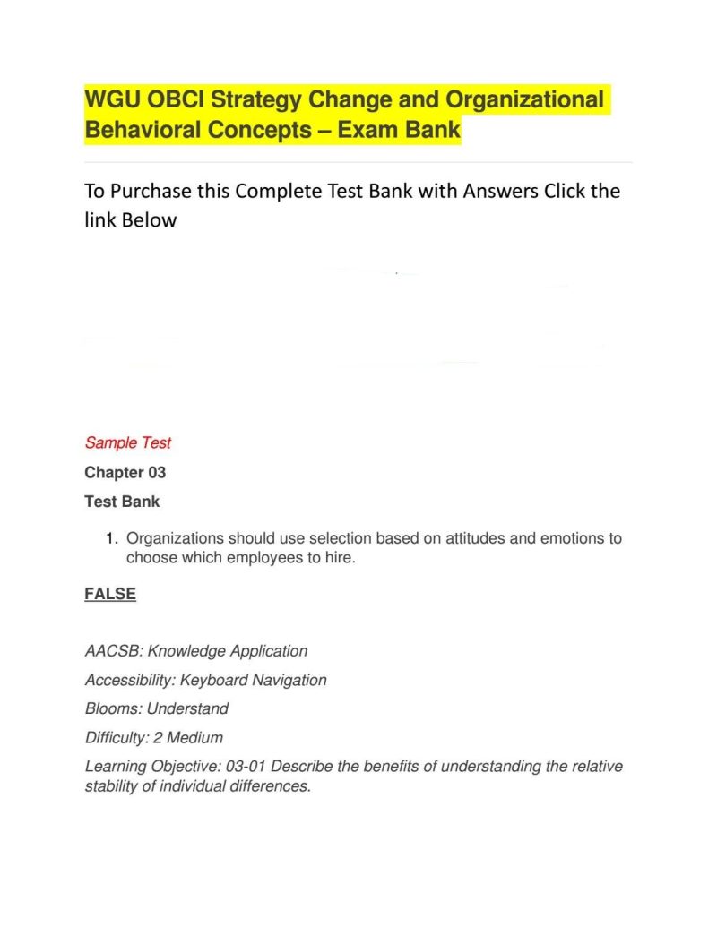 WGU OBCI Strategy Change and Organizational Behavioral Concepts - Exam Bank